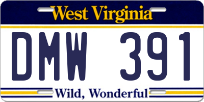 WV license plate DMW391