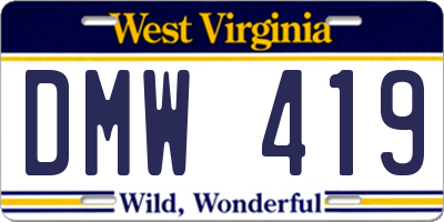 WV license plate DMW419