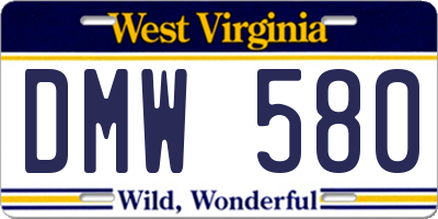 WV license plate DMW580
