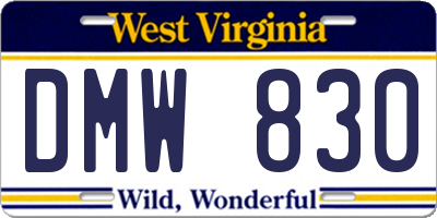 WV license plate DMW830