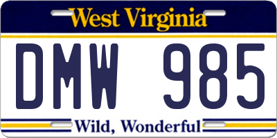 WV license plate DMW985