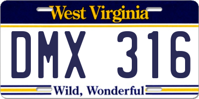 WV license plate DMX316