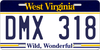 WV license plate DMX318