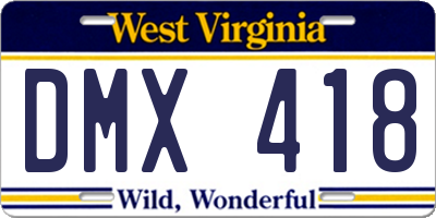 WV license plate DMX418