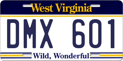 WV license plate DMX601