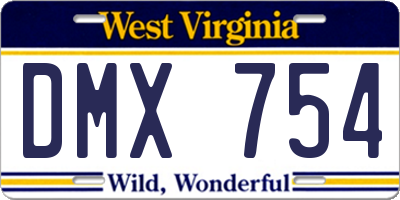 WV license plate DMX754