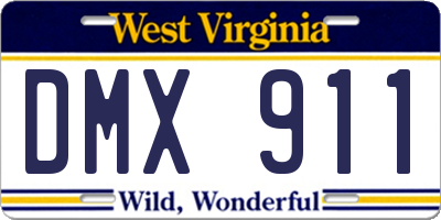 WV license plate DMX911