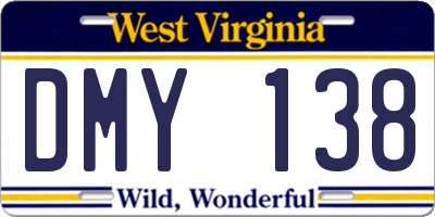 WV license plate DMY138