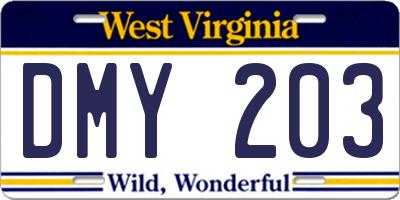 WV license plate DMY203