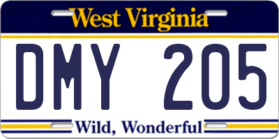 WV license plate DMY205