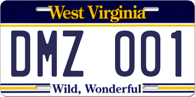 WV license plate DMZ001