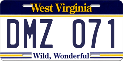 WV license plate DMZ071