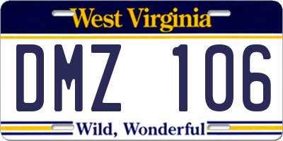 WV license plate DMZ106