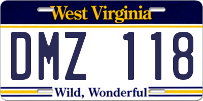 WV license plate DMZ118