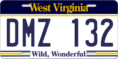 WV license plate DMZ132