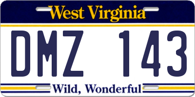 WV license plate DMZ143