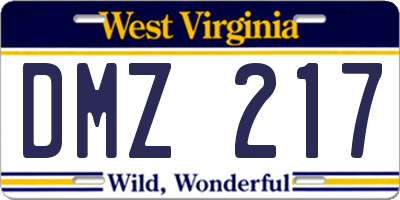 WV license plate DMZ217