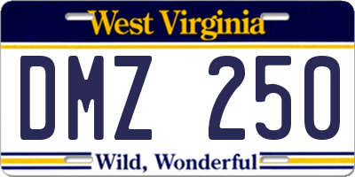 WV license plate DMZ250