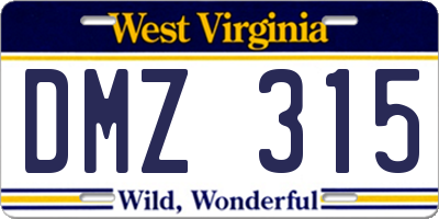 WV license plate DMZ315