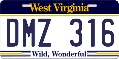 WV license plate DMZ316
