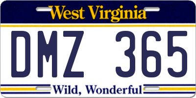 WV license plate DMZ365