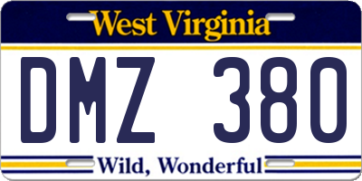 WV license plate DMZ380