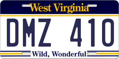 WV license plate DMZ410