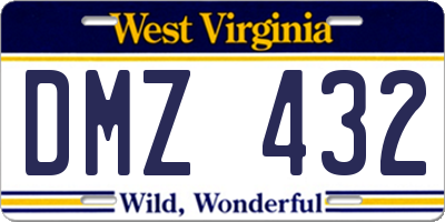 WV license plate DMZ432