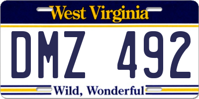 WV license plate DMZ492
