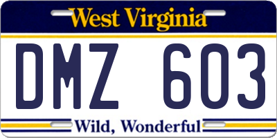 WV license plate DMZ603