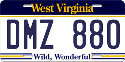 WV license plate DMZ880