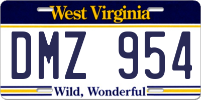 WV license plate DMZ954
