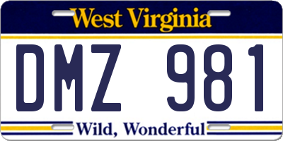 WV license plate DMZ981