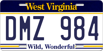 WV license plate DMZ984