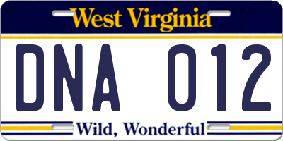 WV license plate DNA012