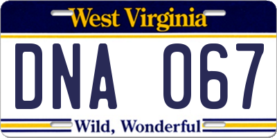 WV license plate DNA067