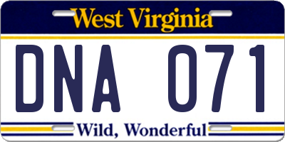 WV license plate DNA071