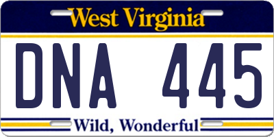 WV license plate DNA445
