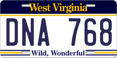 WV license plate DNA768