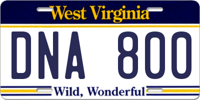 WV license plate DNA800