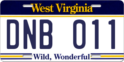 WV license plate DNB011