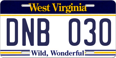 WV license plate DNB030