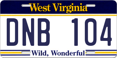 WV license plate DNB104