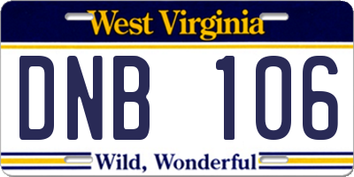 WV license plate DNB106