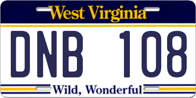 WV license plate DNB108