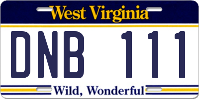 WV license plate DNB111