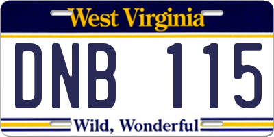 WV license plate DNB115