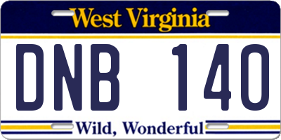 WV license plate DNB140