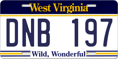 WV license plate DNB197