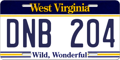 WV license plate DNB204